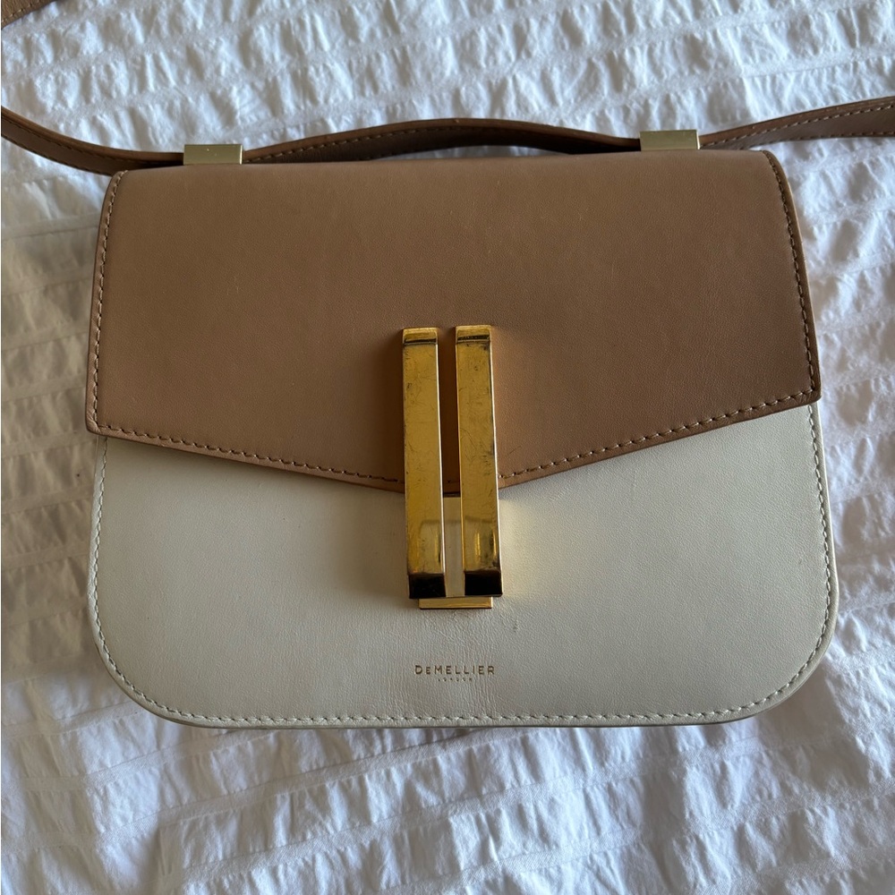 DeMellier Vancouver Tan and Cream Crossbody Bag with Gold Accent